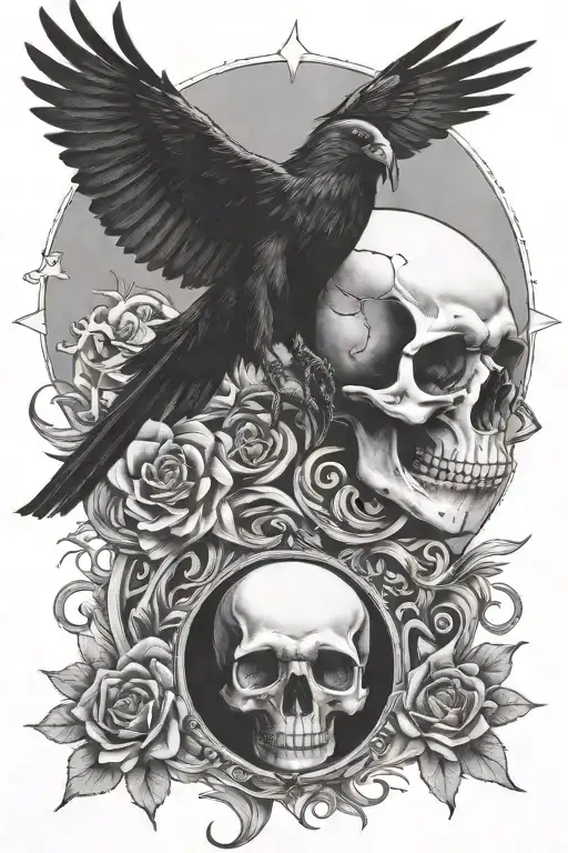 Skull Raven Moon Sun Star Goddess Holding