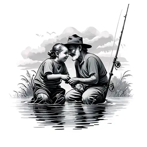 Kid And Grandpa Fishing