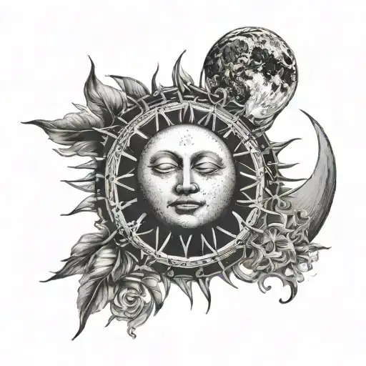 Sun & Moom - With Written Outside Surrounded In Semi Circle -Rise With The Sun & Dream With The Moon