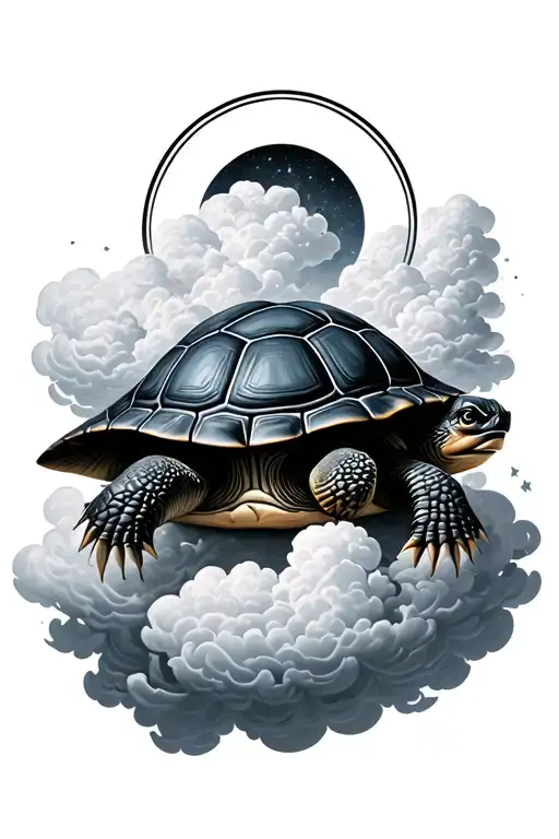 Black Turtle In Clouds With A Halo