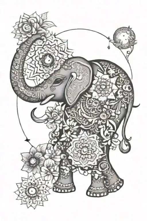 Mandala Design Elephant Flowers Moon Stars Forming