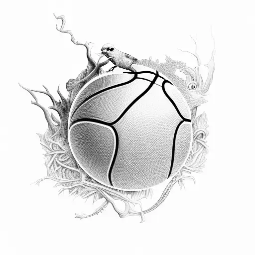 A Basketball Made Up Of Intricate Bird Patterns