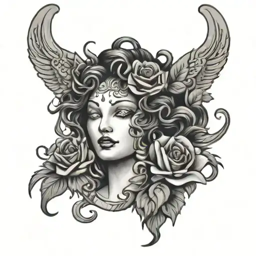 Medusa With Roses And Moon Thigh