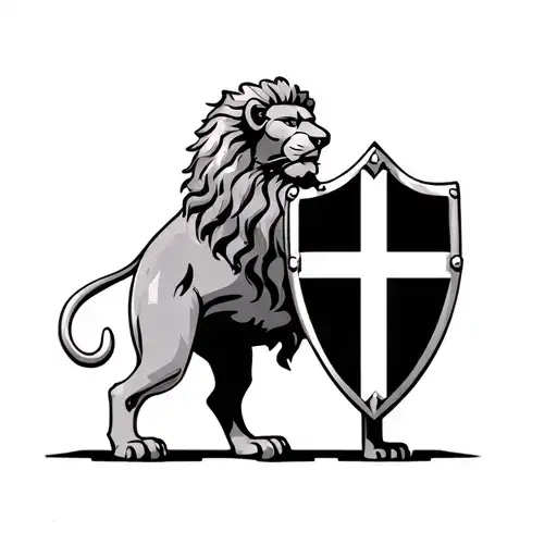 English Lion Standing Holding A St George Cross Shield With Its Front Paws