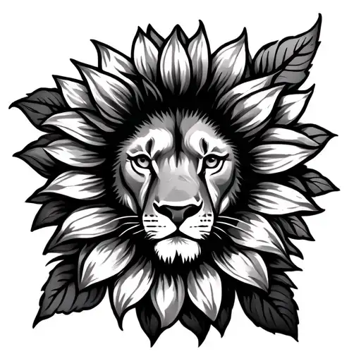 Lion Sunflower Tattoo Design Featuring
