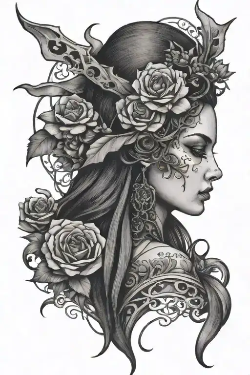 Dark Tattoo Design About Witchcraft And Women Empowerment Without An Actual Image Of A Female