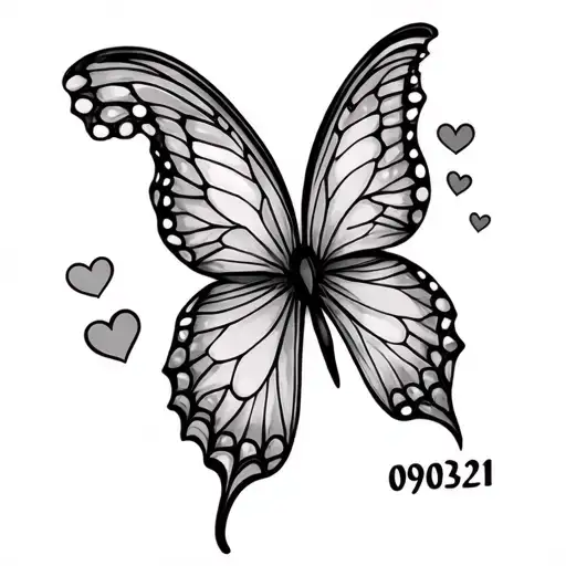 Butterfly With Hearts And The Date 090321 In The Butterfly's Wings