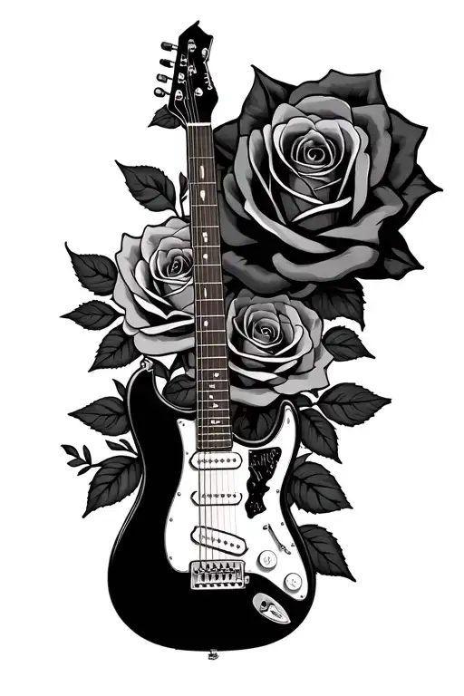 Roses Intertwined With A Fender Guitar Merging