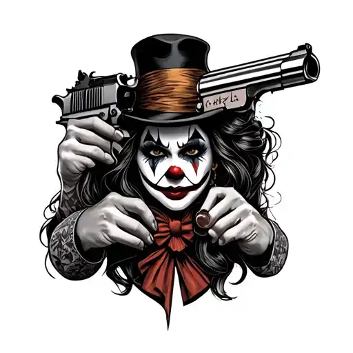 Woman With Clown Makeup With Gun And Chicano -Style Tickets