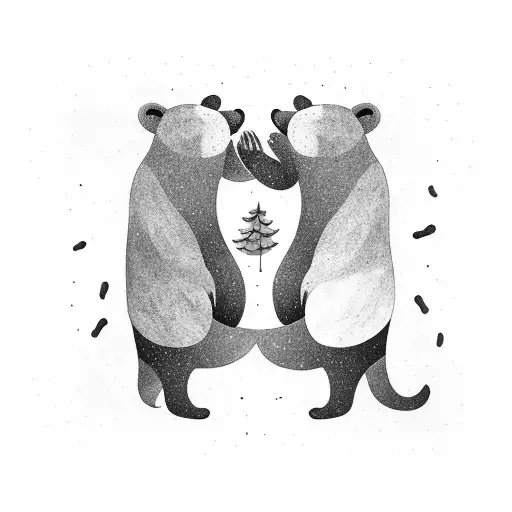 Two Bears Touching Noses In Mountain Range