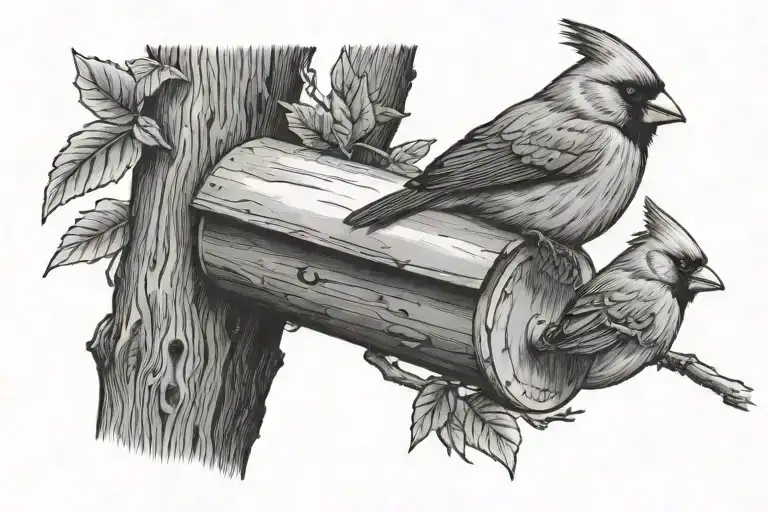 Bird Feeder On A Tree Branch With A Cardinal Eating Out Of It