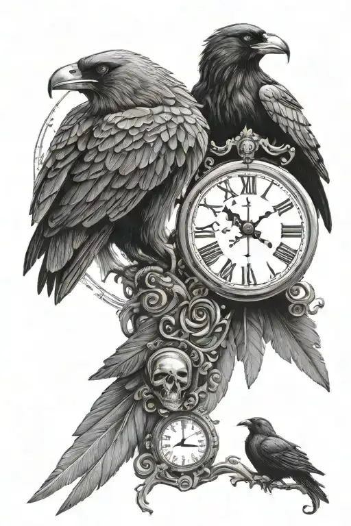 Odin With Raven With Skull With Clock