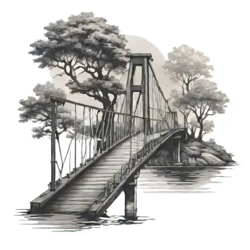 A Suspended Bridge With A Tree On One End