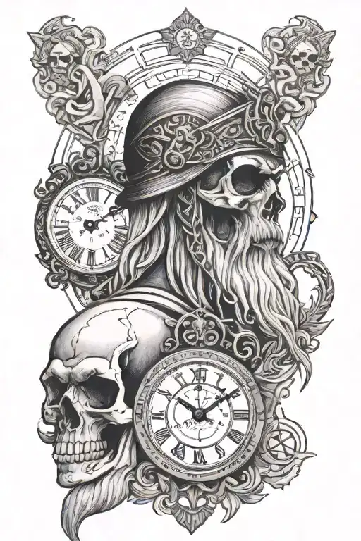 Odin And Skull With Clock