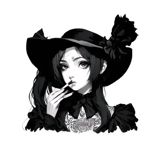 Gothic Anime Girl With A Cigarette
