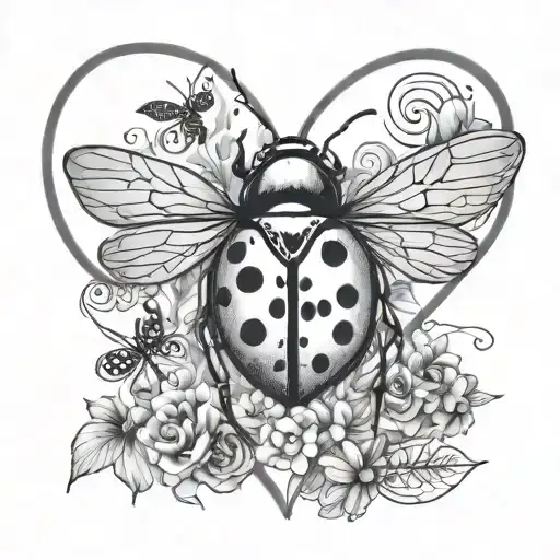 Ladybug And Dragonfly Within A Heart Shape Made Of Words