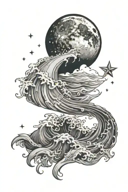 Moon And Stars And Ocean Waves