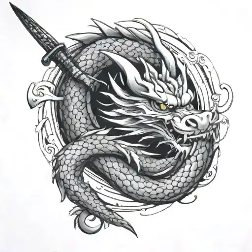 Japanese Dragon Wrapped Around Fisherman Knife With Little Bit Of Pop For A Forearm