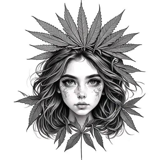 Cannabis Leaf Face Girl