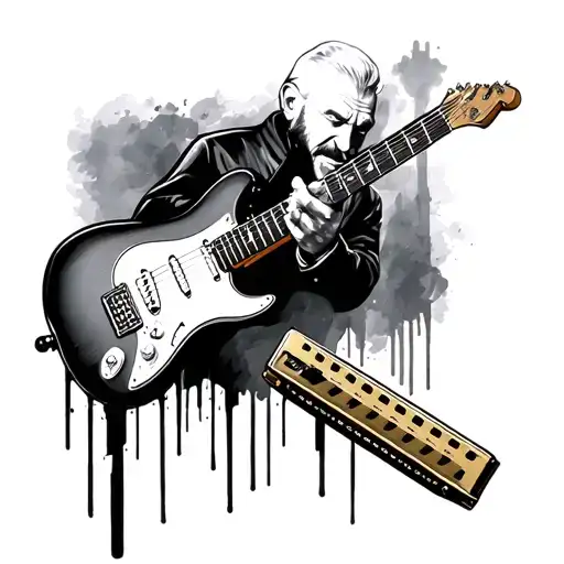 Electric Guitar And Harmonica With Dad