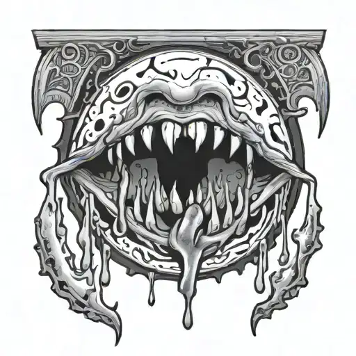 Quarter Moon With Face And Teeth With Blood Dripping