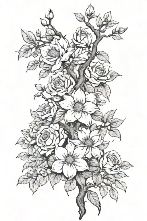 Magnolias Azaleas Roses Sunflowers Tree Of Life Intertwined