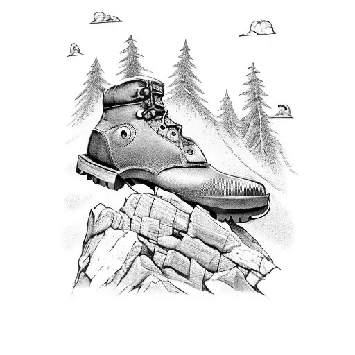 A Pair Of Hiking Boots Placed On A Mountain Peak Overlooking A Breathtaking Landscape