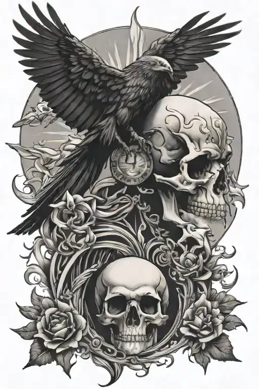 Skull Raven Moon Sun Star Goddess Holding