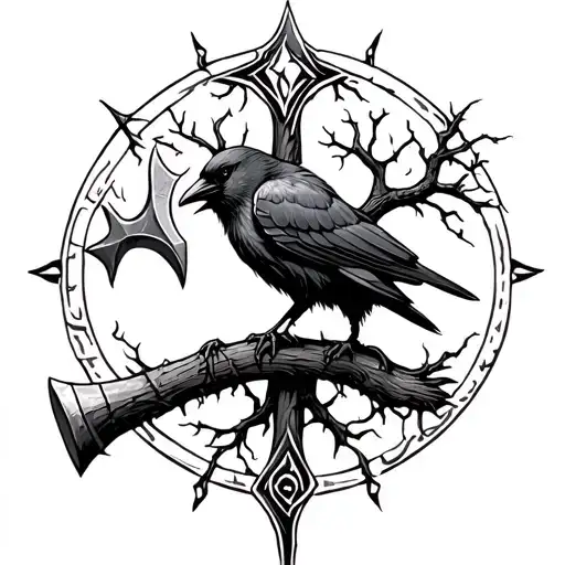 Viking Hammer Crow Life Tree Rune