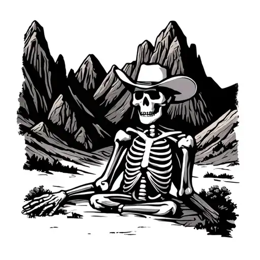 Superstition Mountains With A Cowboy Skeleton