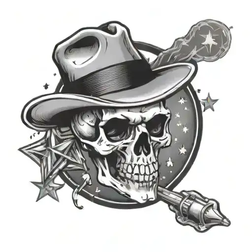 Skull Wearing Fedora Surrounded By Stars In A Circle