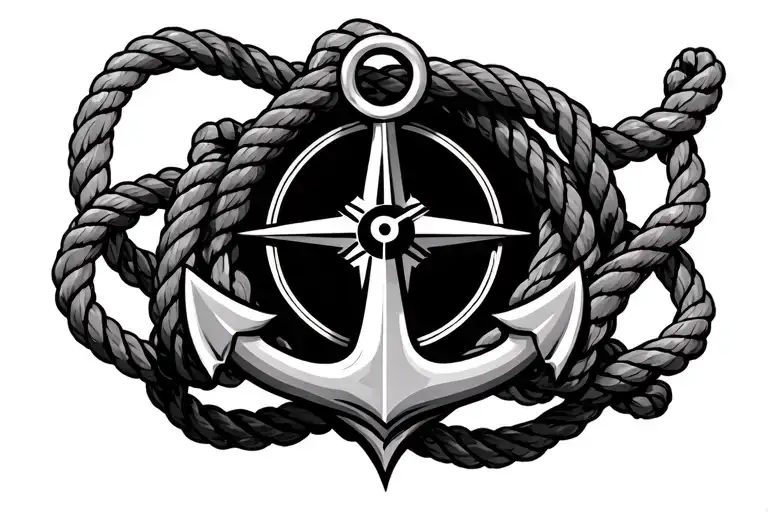 Anchor With Compass And Rope Wrapped Around