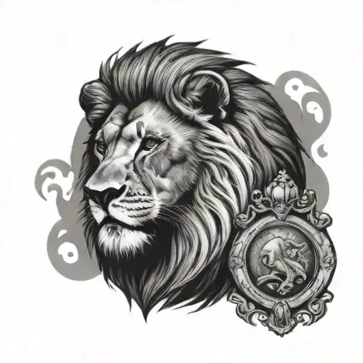 King Lion Head Looking Down At His Cub Howling Hour Glass On The Side And Name Yovanni