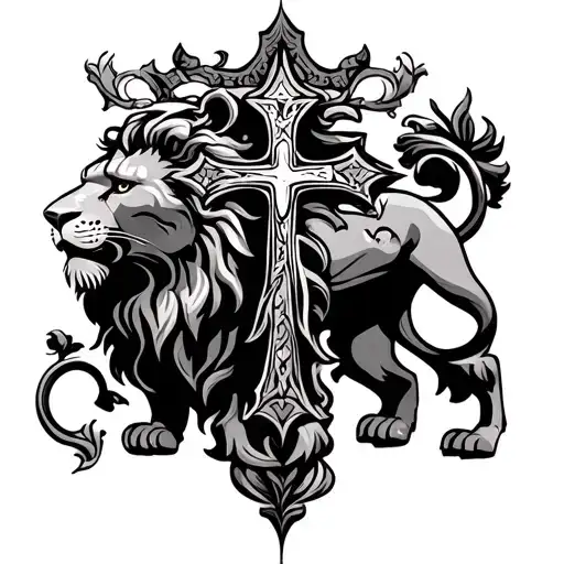 Cross And Lion Standing