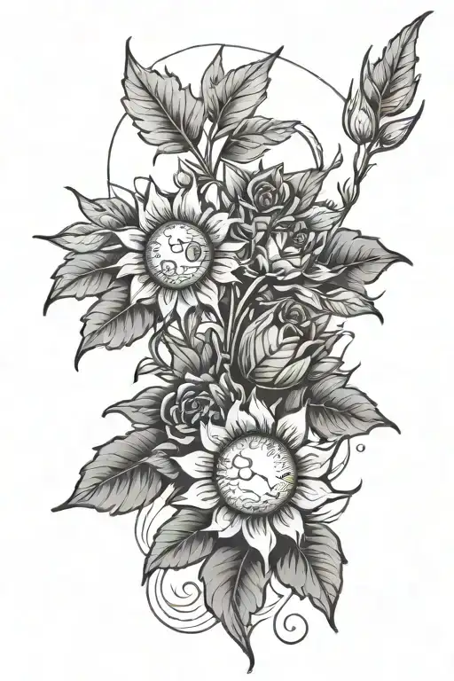 Plants Representing 5 Siblings With Sun Rising In Background