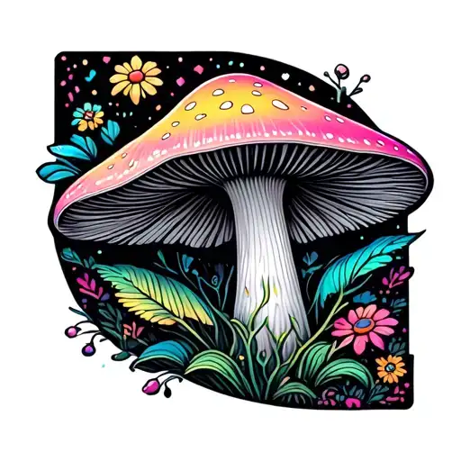 Mushroom Psychedelic Neon Colors Tiny Fairy Colorful