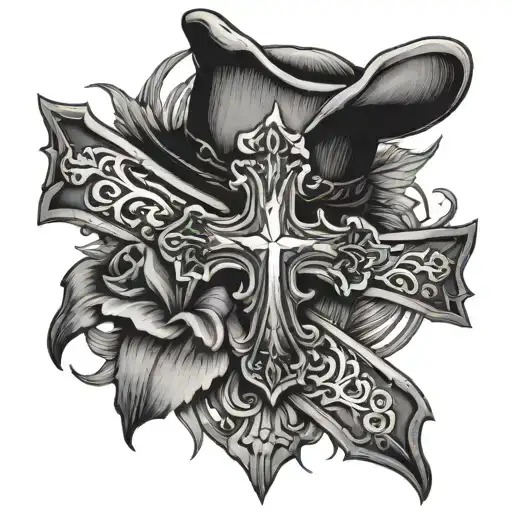 Cross Tattoo With Cowboy