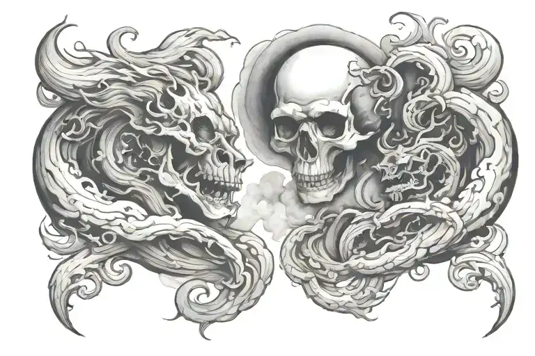 Fire Hell On Left And Cloud Heaven On Right