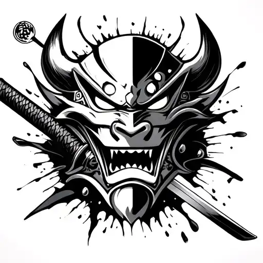 Oni Mask Katana Stabbed Breaking