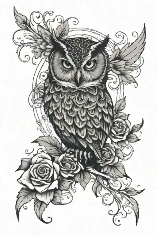 Sleeve With Owl And Roses Intertwined