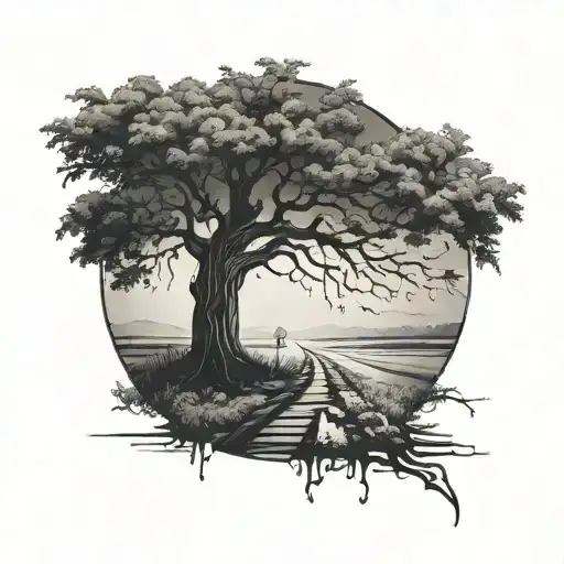 Tree And A Road While Raining