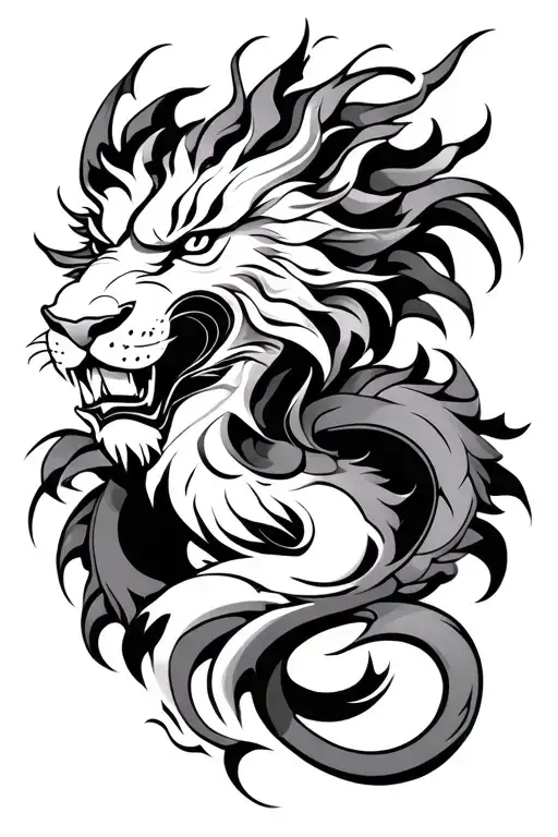 Tattoo Estilo Tribal Signo Leo Y Dragon Emerging Centrically In Symmetry