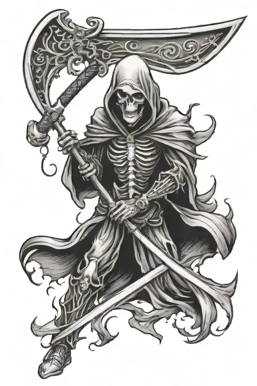 Grim Reaper With Scythe And Initials Fh