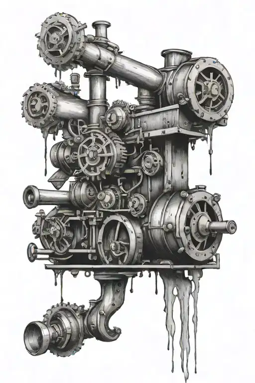 Steam Engine With Guns Inside A Black Frame Dripping Downwards