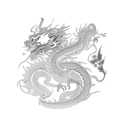 Oriental Dragon In Cherry Blossom Trees