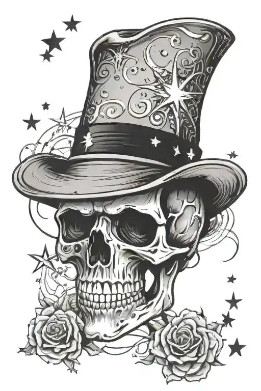 Skull Wearing Fedora Surrounded By Circle Of Stars