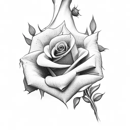 A Black-grey Tattoo Of A Catholic Saint Holding A Bouquet Of Roses