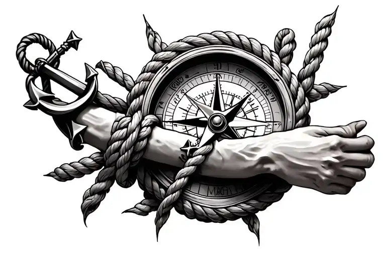 Compass With Anchor And Rope Wrapped Around Arm