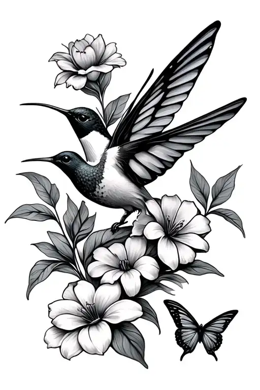 Flowers Hummingbird And Butterfly