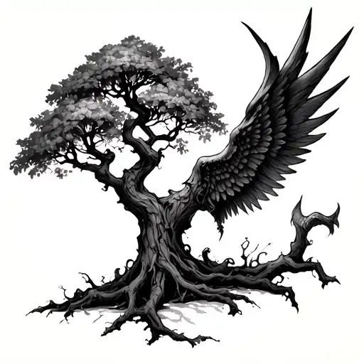 Poison Tree With One Side Devil Wing And The Other Angel Wing